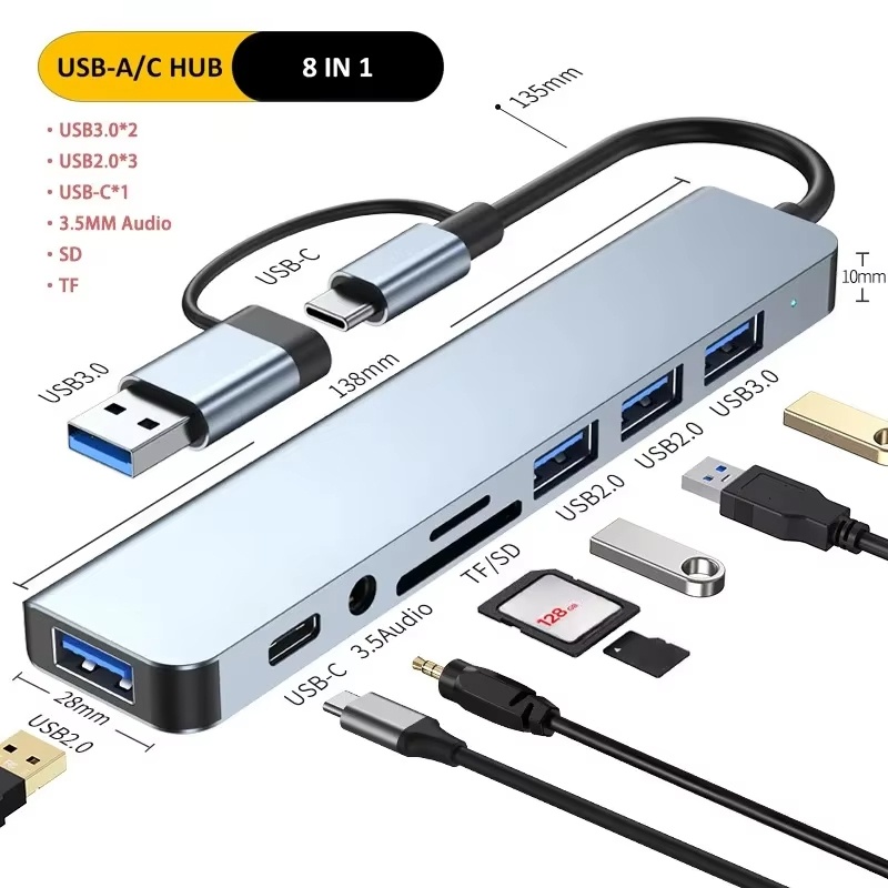 Type C Hub USB Splitter 8 In 1 - Home Assistant Sd ulasan dan harga